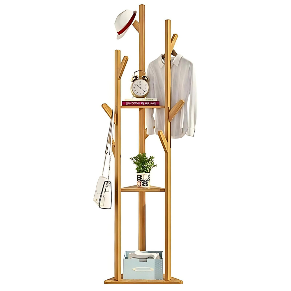 3-Layer Bamboo Coat Rack Tree Cloth Hanger with 9 Hooks - The Grand Bazaar of Australia