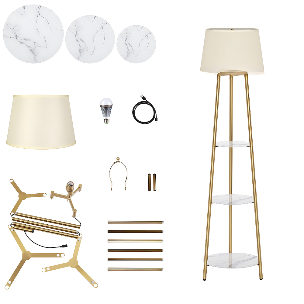 Tall Floor Lamp with 3-Tier Marble Shelves - The Grand Bazaar of Australia