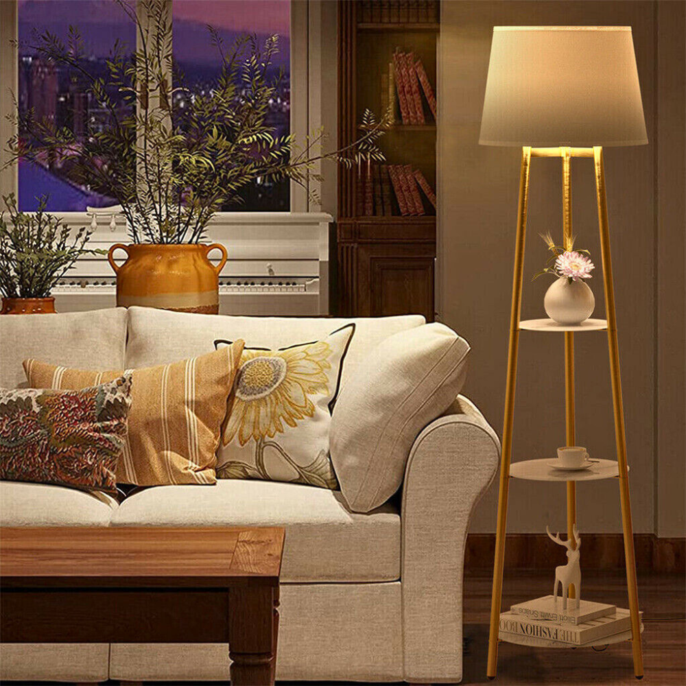 Tall Floor Lamp with 3-Tier Marble Shelves - The Grand Bazaar of Australia
