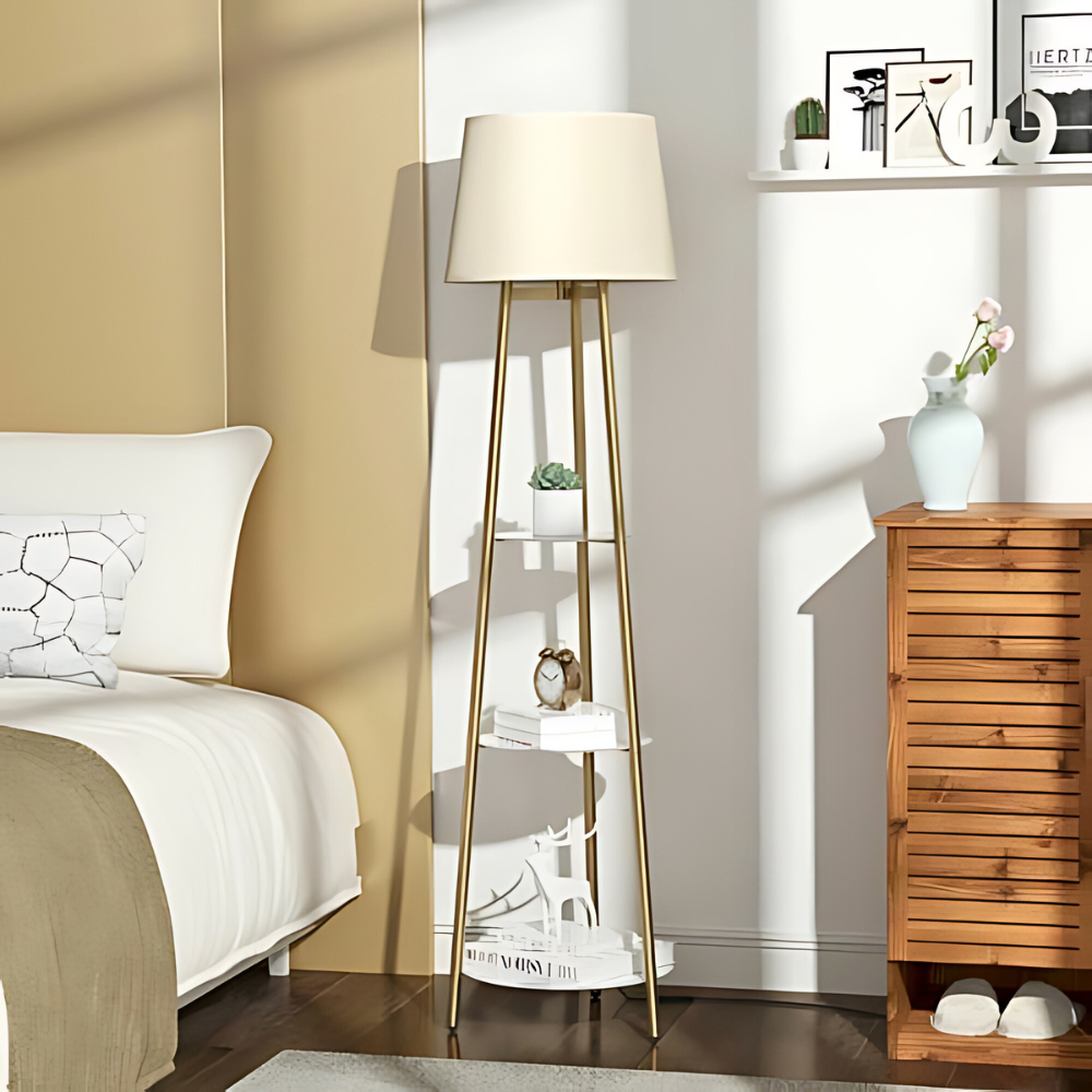 Tall Floor Lamp with 3-Tier Marble Shelves - The Grand Bazaar of Australia