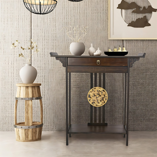 Vintage Wood Console Table with Drawer for Entryway or Living Room - The Grand Bazaar of Australia
