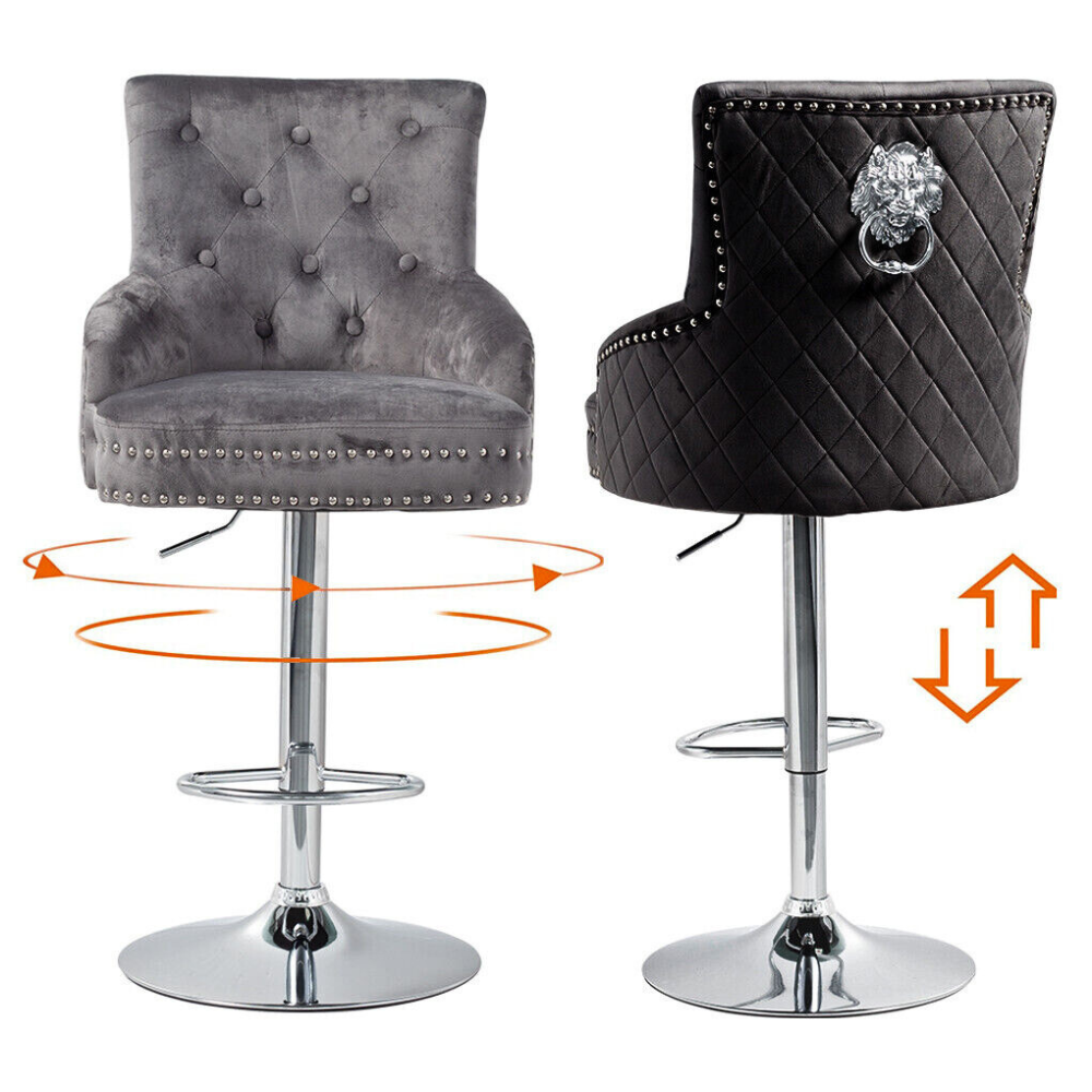 Velvet Swivel Bar Stools with Luxurious Upholstery and Lion Knocker Detail - The Grand Bazaar of Australia