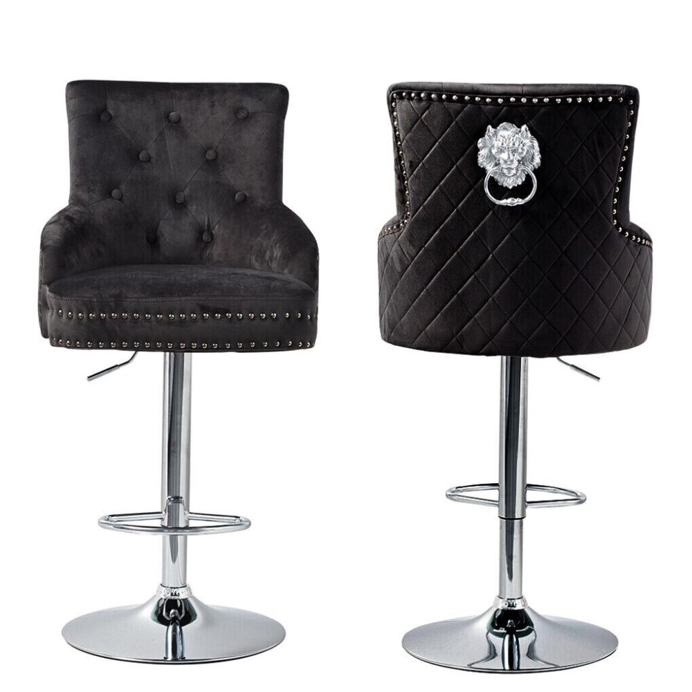 Velvet Swivel Bar Stools with Luxurious Upholstery and Lion Knocker Detail - The Grand Bazaar of Australia