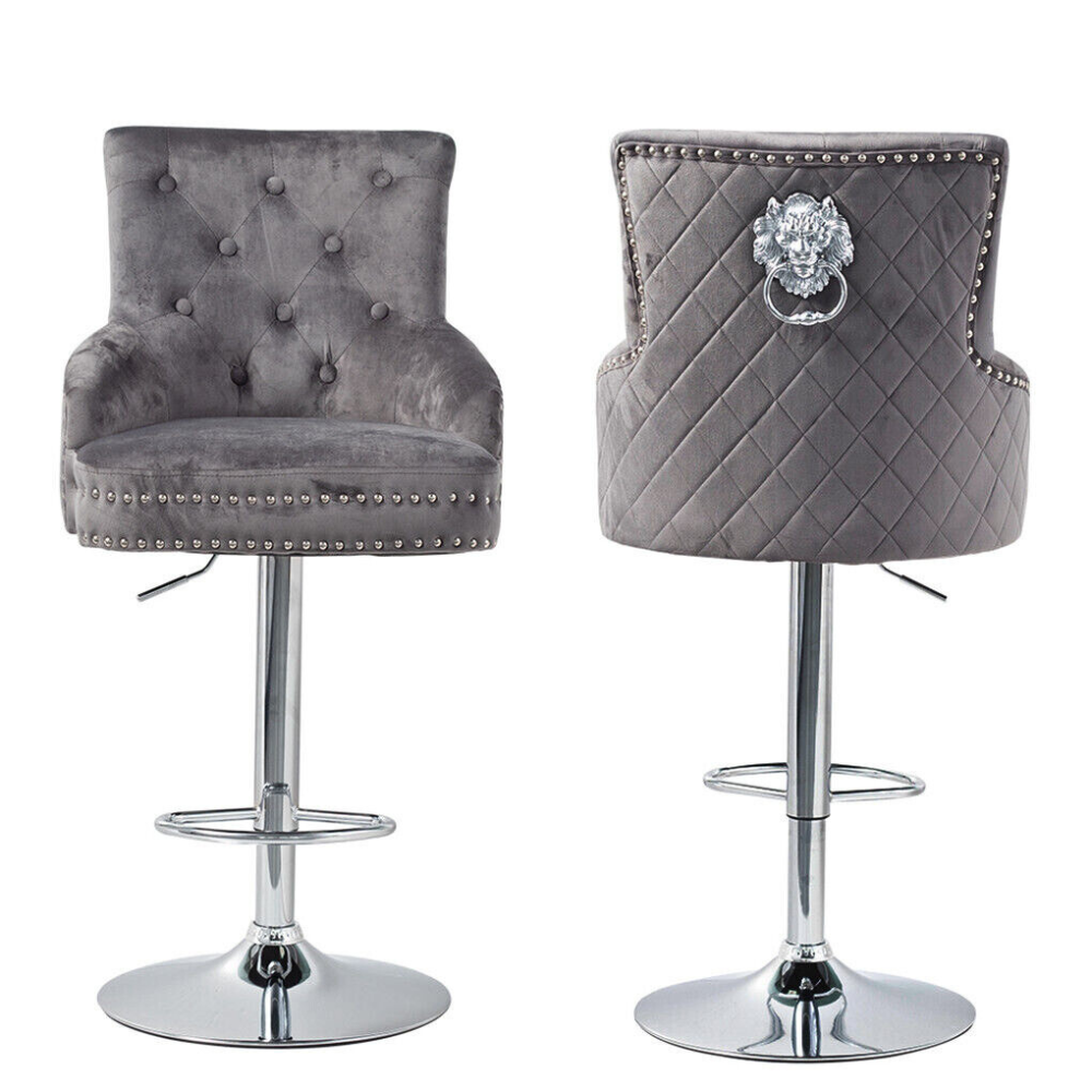 Velvet Swivel Bar Stools with Luxurious Upholstery and Lion Knocker Detail - The Grand Bazaar of Australia