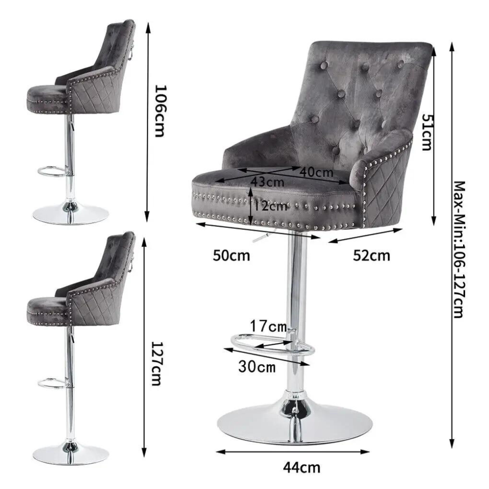 Velvet Swivel Bar Stools with Luxurious Upholstery and Lion Knocker Detail - The Grand Bazaar of Australia