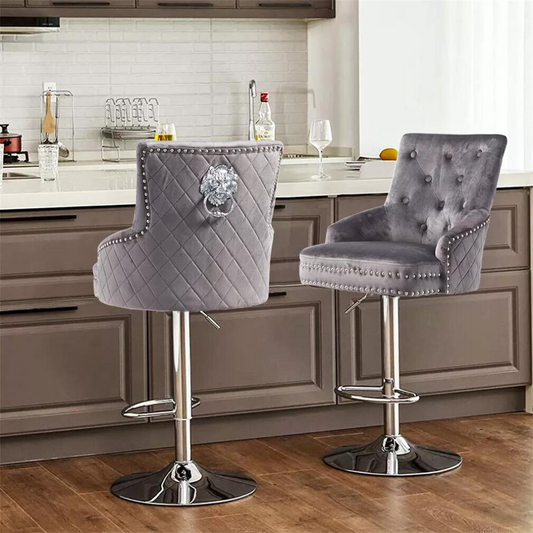 Velvet Swivel Bar Stools with Luxurious Upholstery and Lion Knocker Detail - The Grand Bazaar of Australia