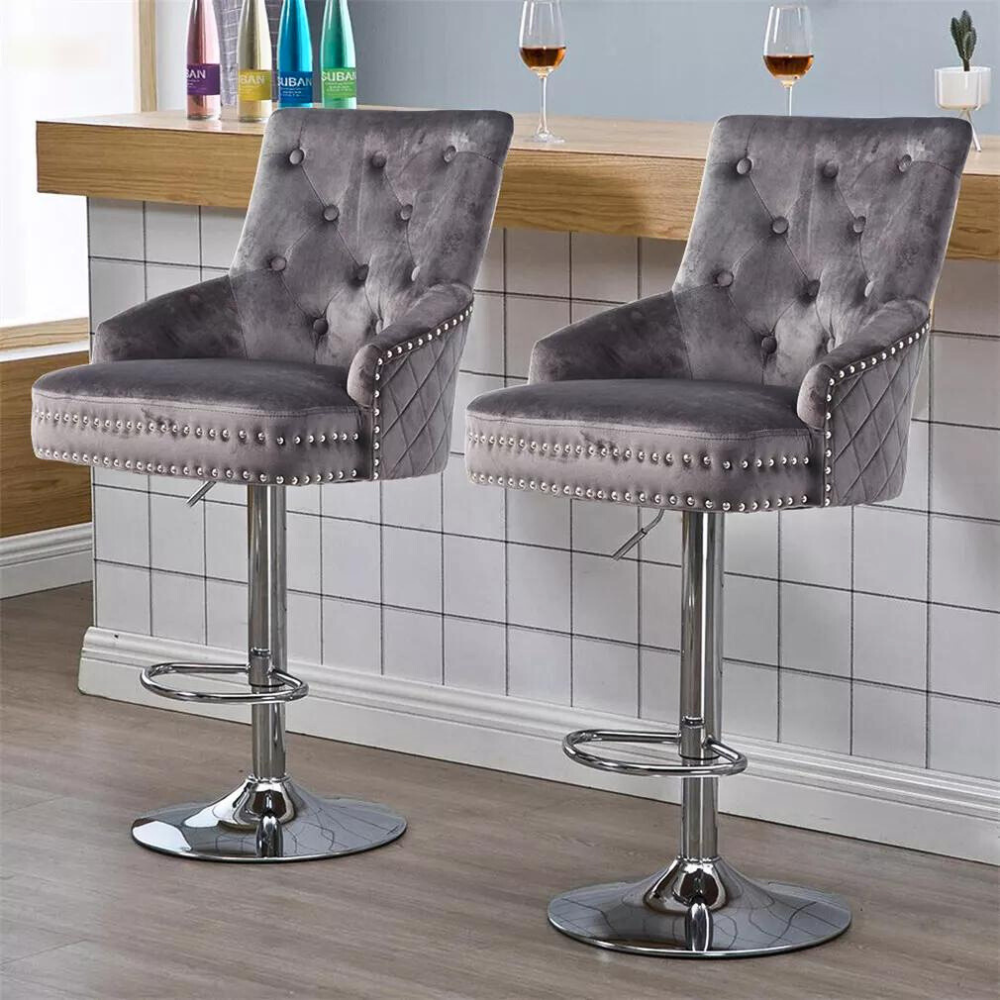 Velvet Swivel Bar Stools with Luxurious Upholstery and Lion Knocker Detail - The Grand Bazaar of Australia