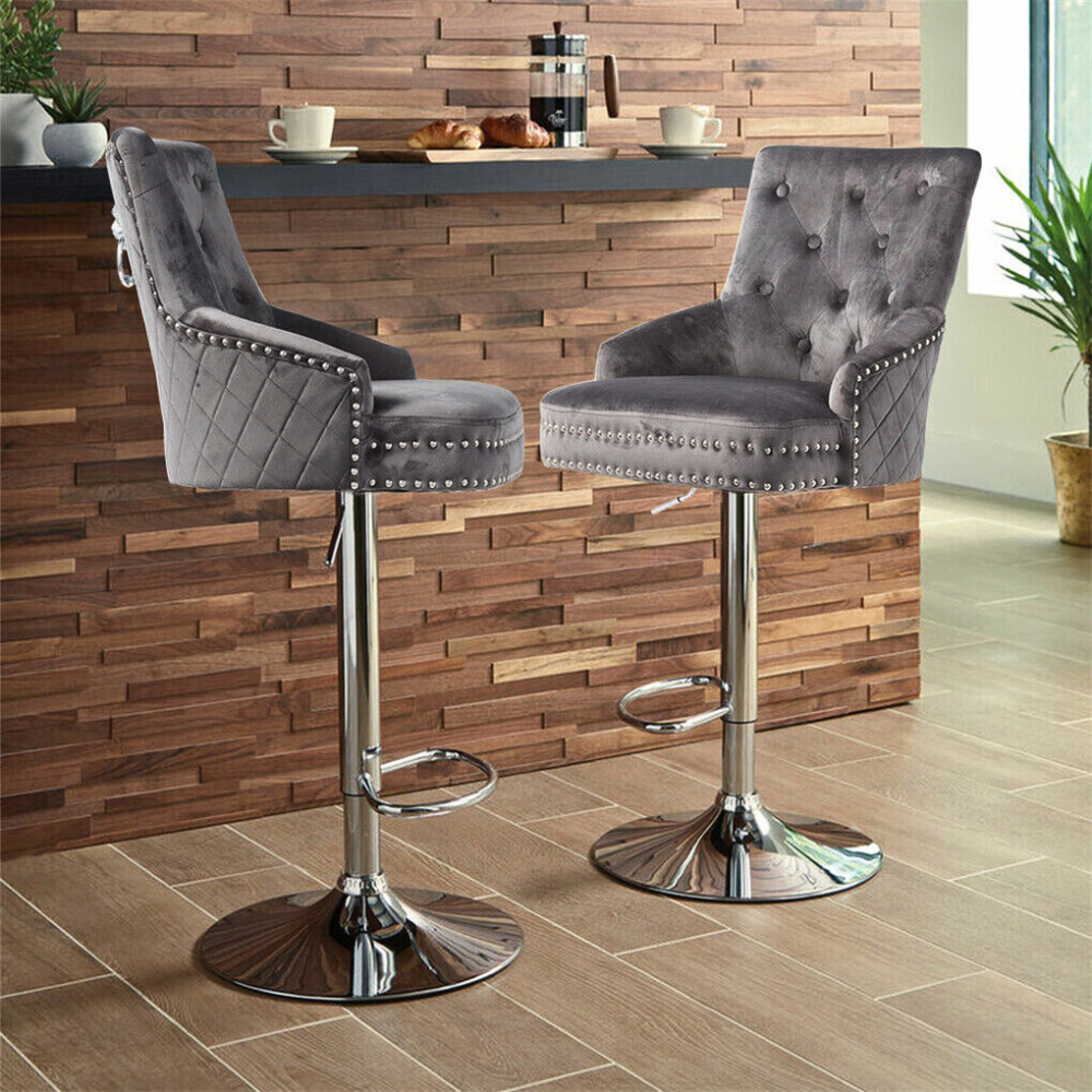Velvet Swivel Bar Stools with Luxurious Upholstery and Lion Knocker Detail - The Grand Bazaar of Australia