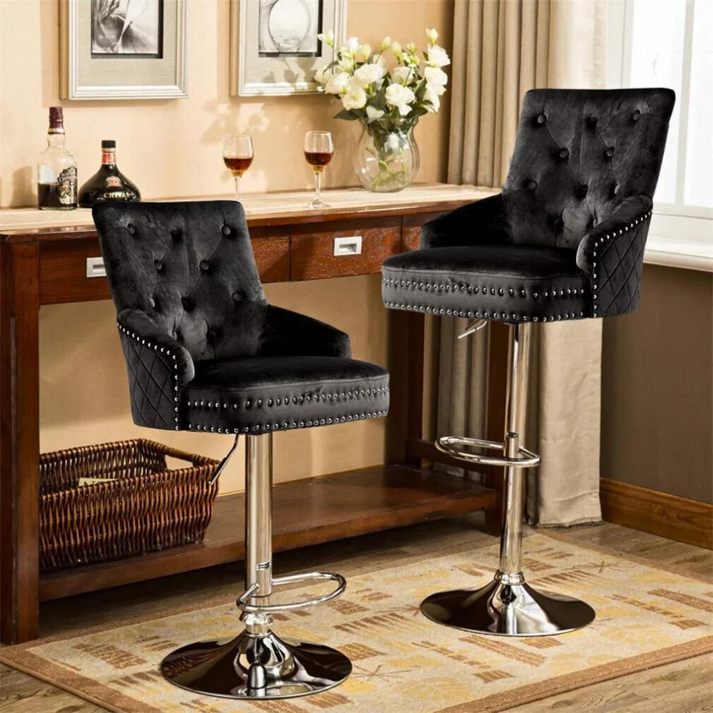 Velvet Swivel Bar Stools with Luxurious Upholstery and Lion Knocker Detail - The Grand Bazaar of Australia