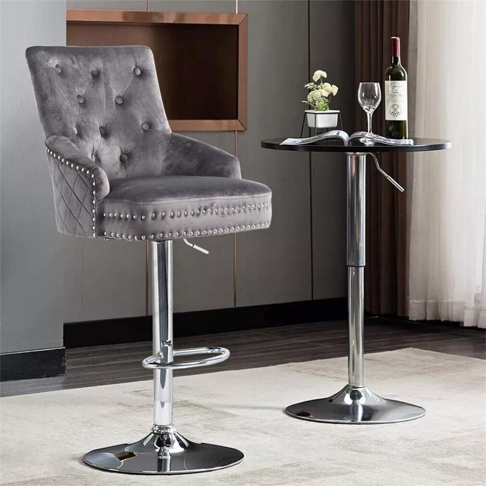 Velvet Swivel Bar Stools with Luxurious Upholstery and Lion Knocker Detail - The Grand Bazaar of Australia