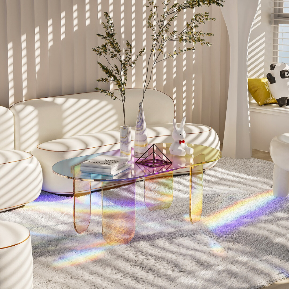 Shatterproof Iridescent Clear Acrylic Coffee Table - The Grand Bazaar of Australia