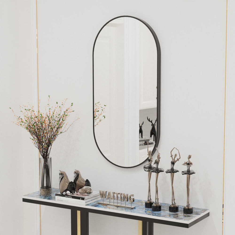 Stunning Oval Black Metal Wall Mirror - The Grand Bazaar of Australia