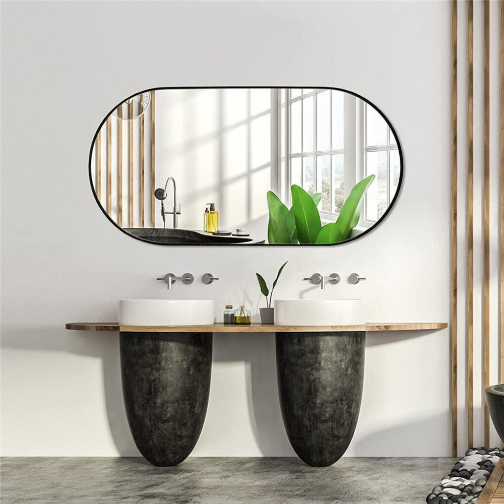 Stunning Oval Black Metal Wall Mirror - The Grand Bazaar of Australia