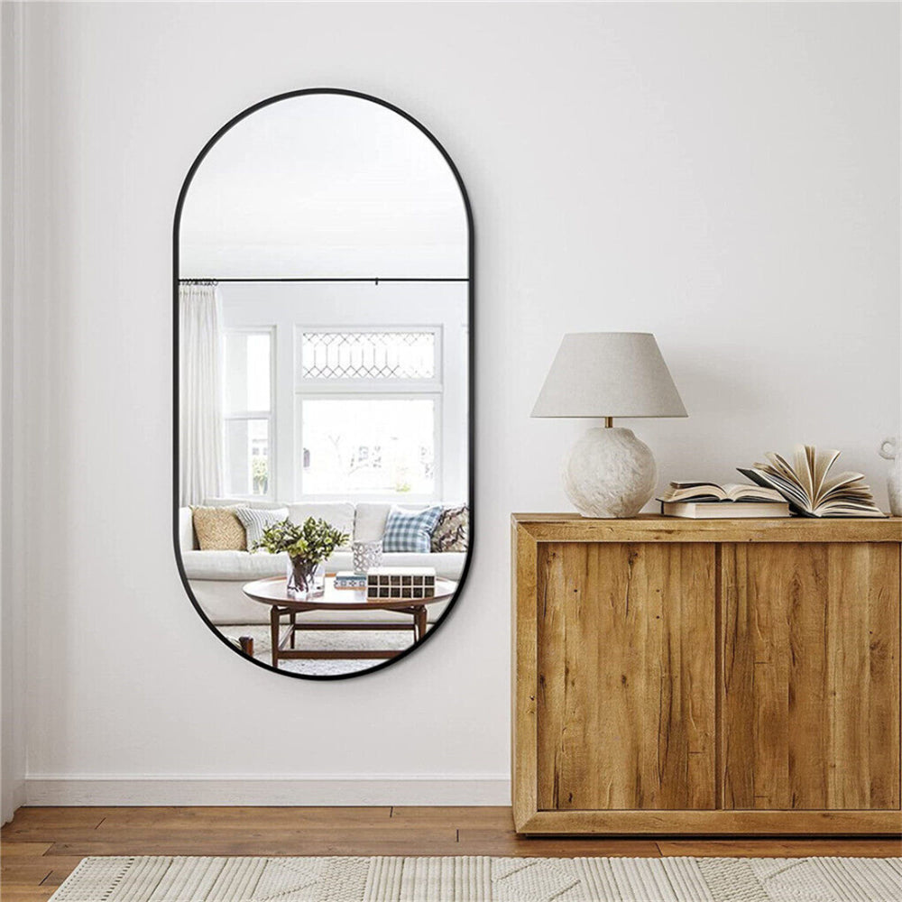 Stunning Oval Black Metal Wall Mirror - The Grand Bazaar of Australia