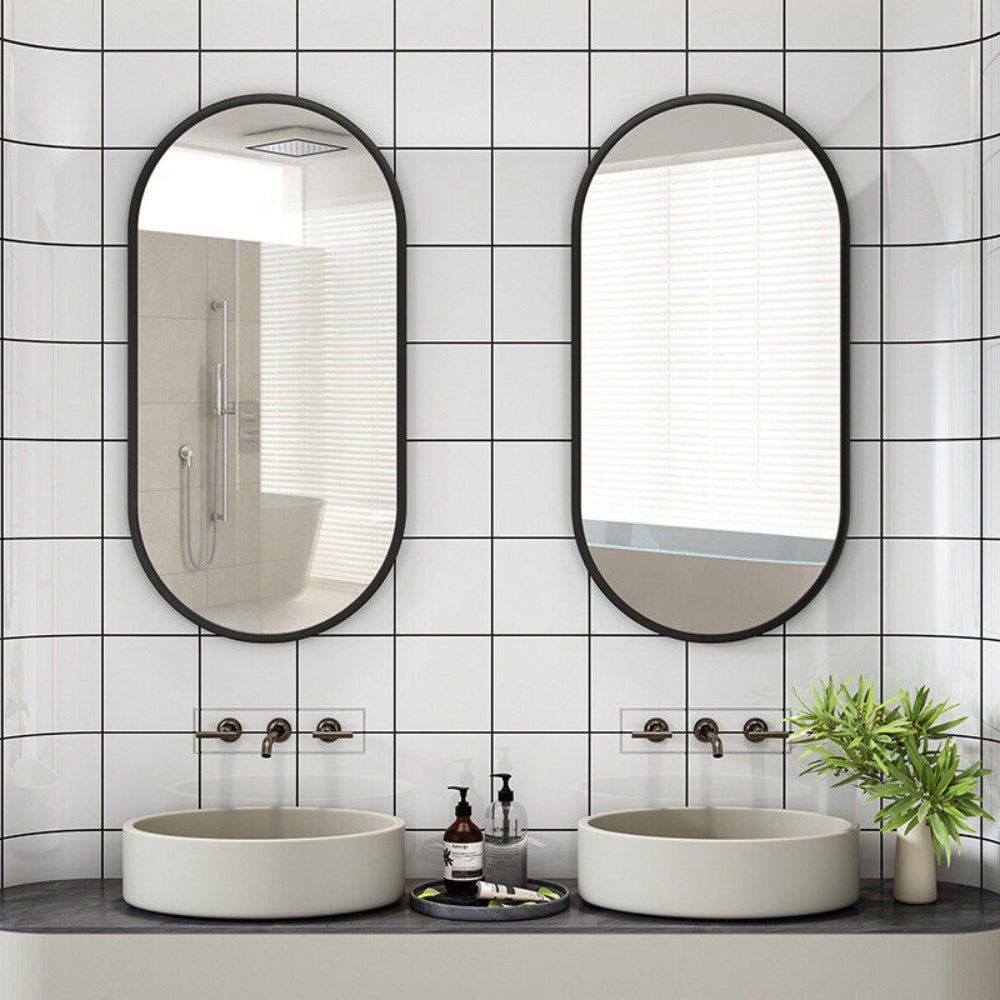 Stunning Oval Black Metal Wall Mirror - The Grand Bazaar of Australia