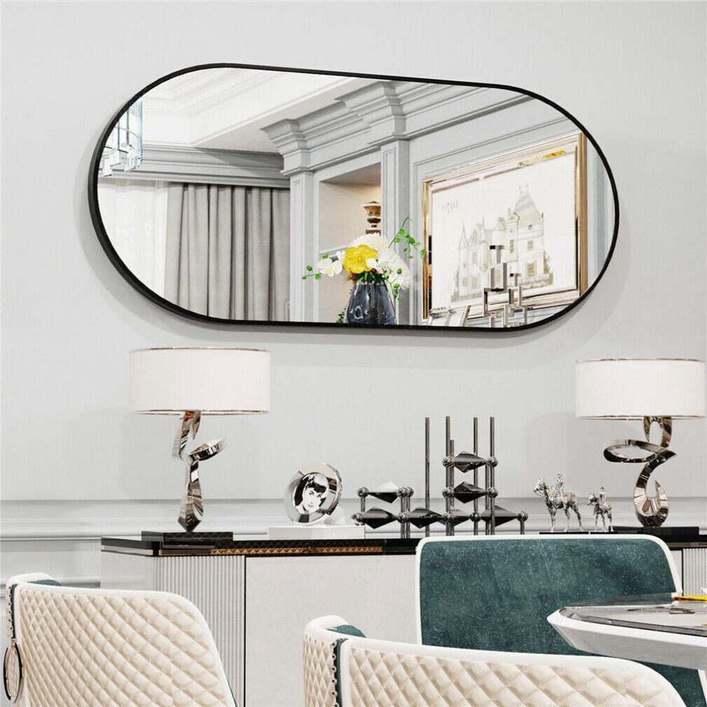 Stunning Oval Black Metal Wall Mirror - The Grand Bazaar of Australia