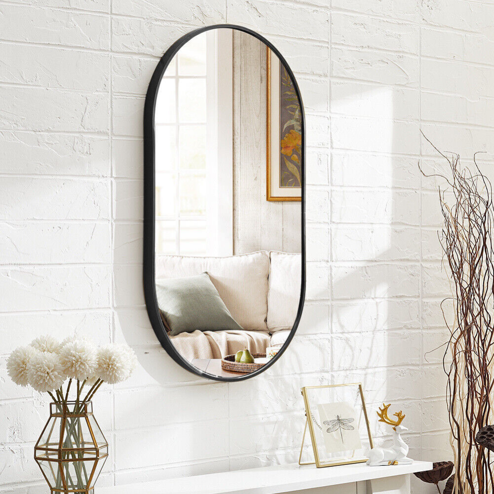 Stunning Oval Black Metal Wall Mirror - The Grand Bazaar of Australia