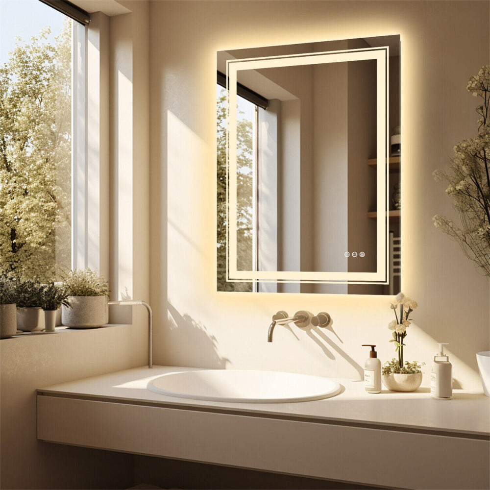 Crystal Clear Smart LED Dimmable Bathroom Mirror - Dual Lights, Defog & Waterproof - The Grand Bazaar of Australia