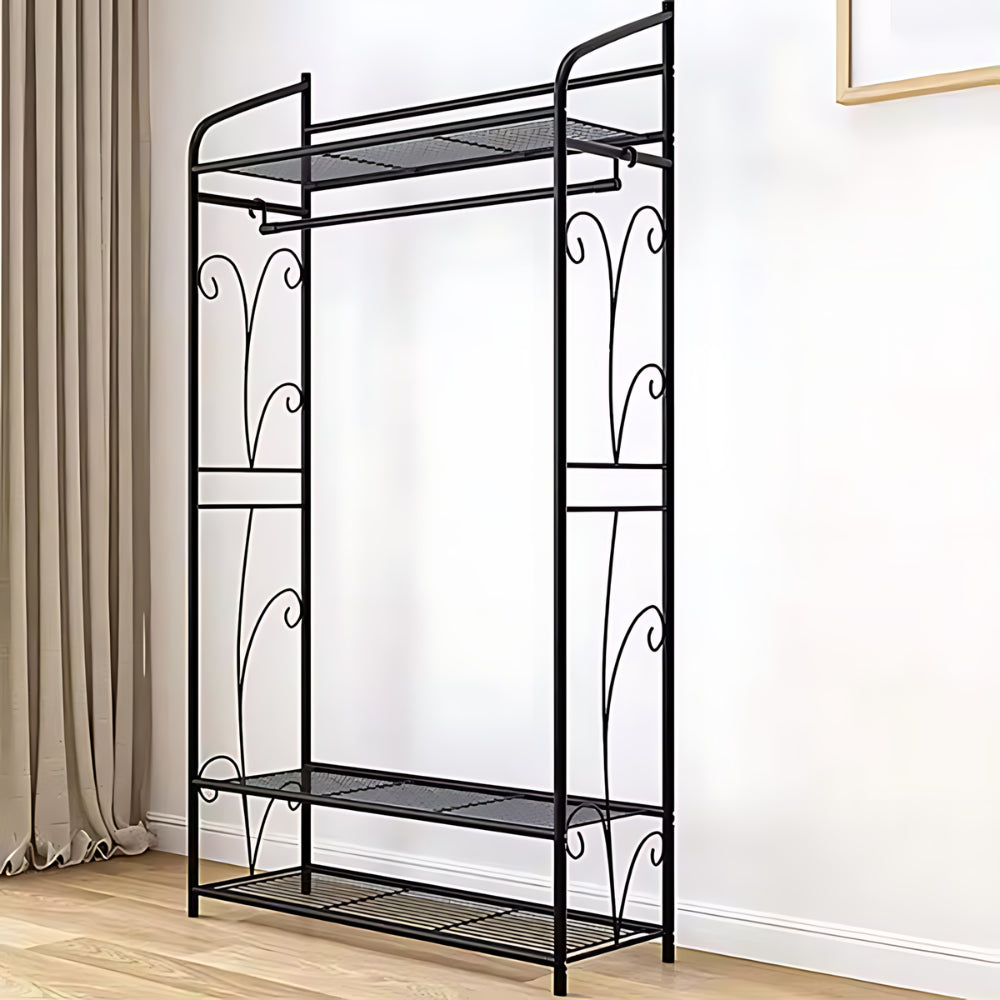 Black Metal Heavy Duty Clothes Rail Clothes Rack with 2 Shelf Storage Shelves - The Grand Bazaar of Australia