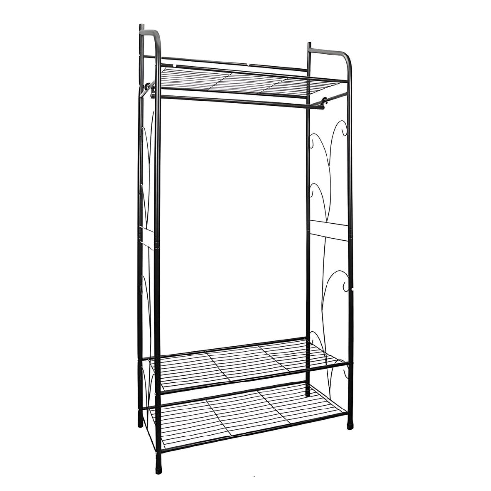 Black Metal Heavy Duty Clothes Rail Clothes Rack with 2 Shelf Storage Shelves - The Grand Bazaar of Australia