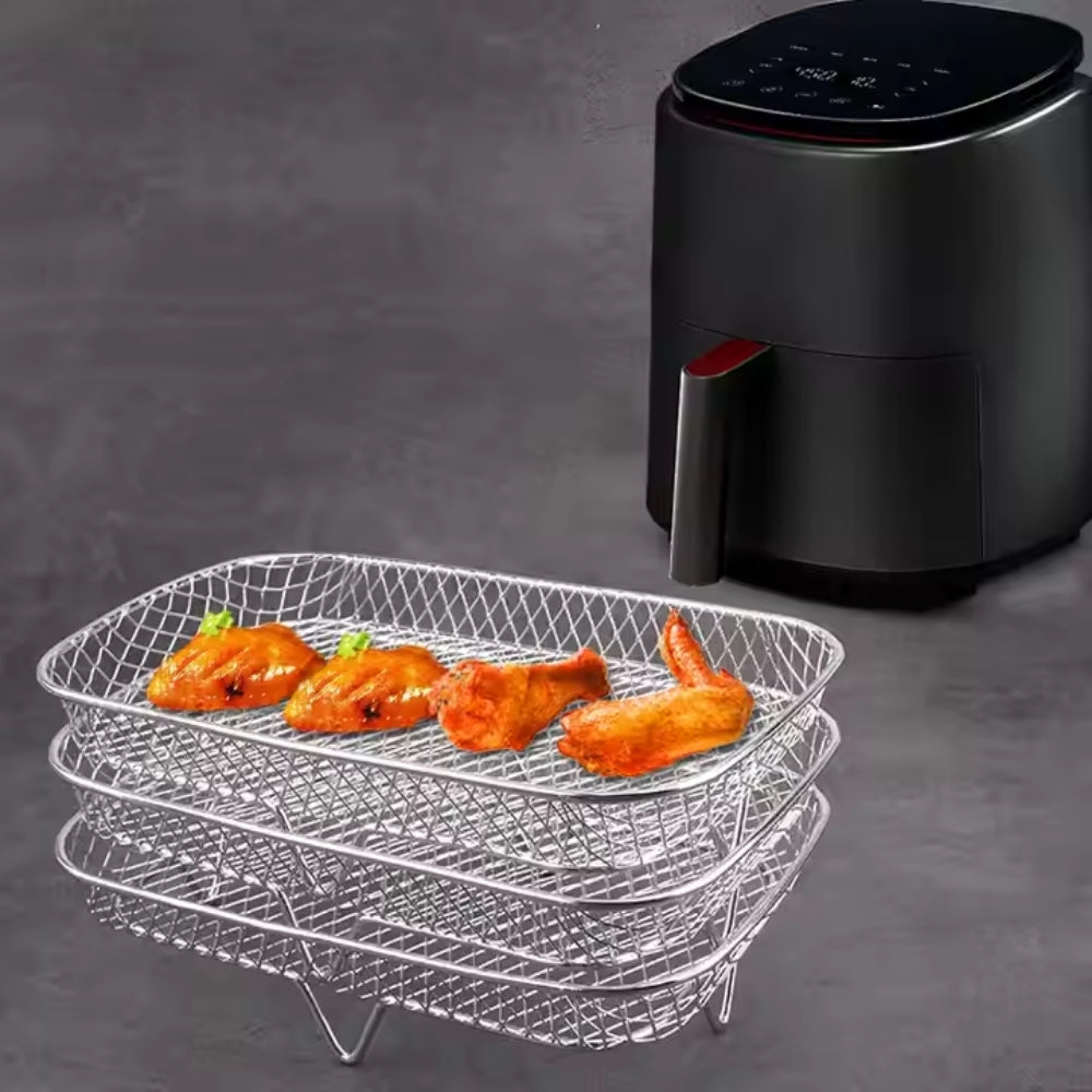 3 Layers Air Fryer Rack Stackable Grilling Rack Stainless Steel - The Grand Bazaar of Australia