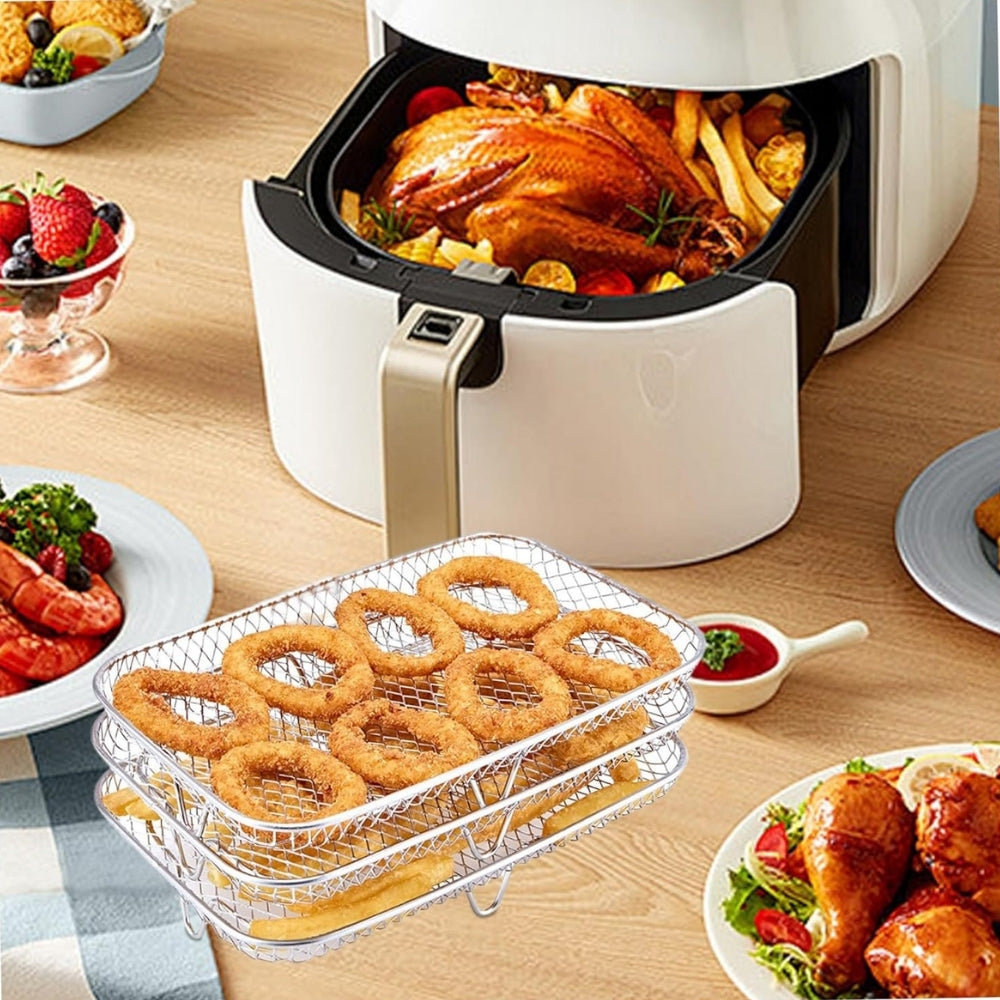 3 Layers Air Fryer Rack Stackable Grilling Rack Stainless Steel - The Grand Bazaar of Australia