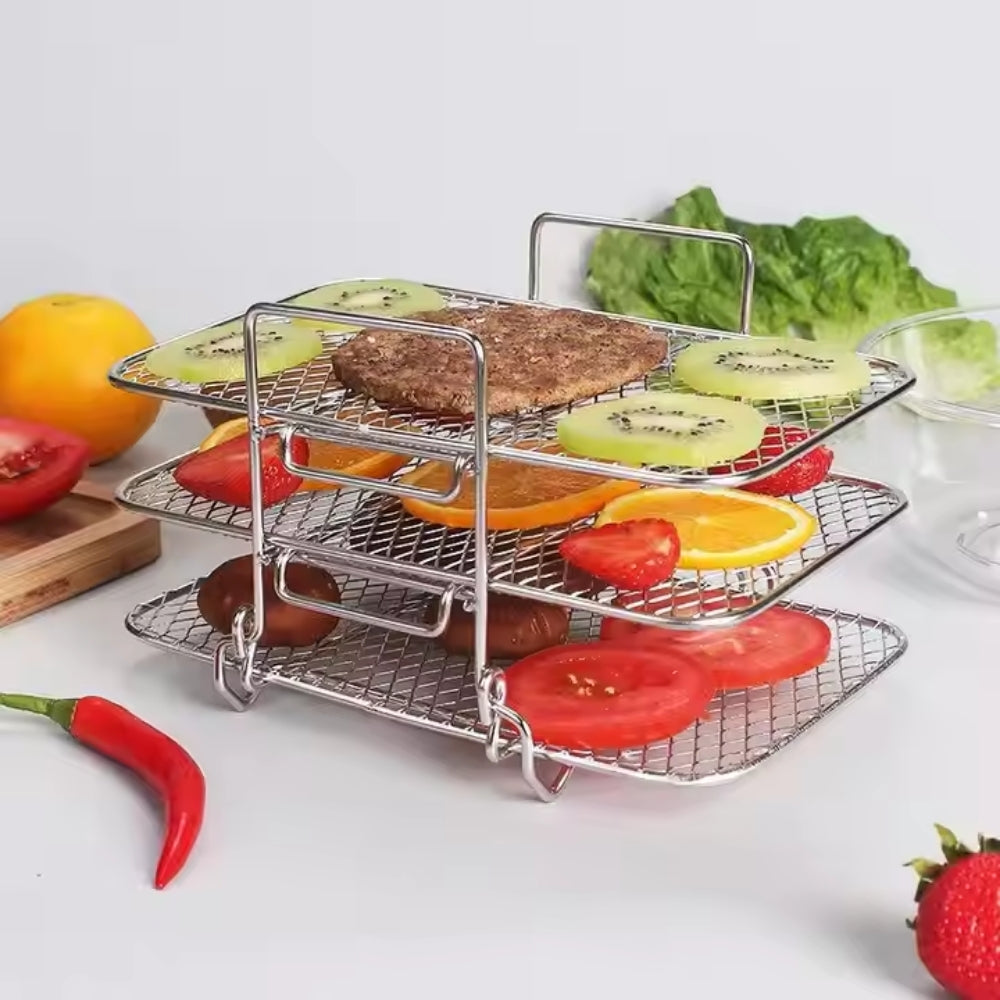 3 Layers Air Fryer Rack Stackable Grilling Rack Stainless Steel - The Grand Bazaar of Australia