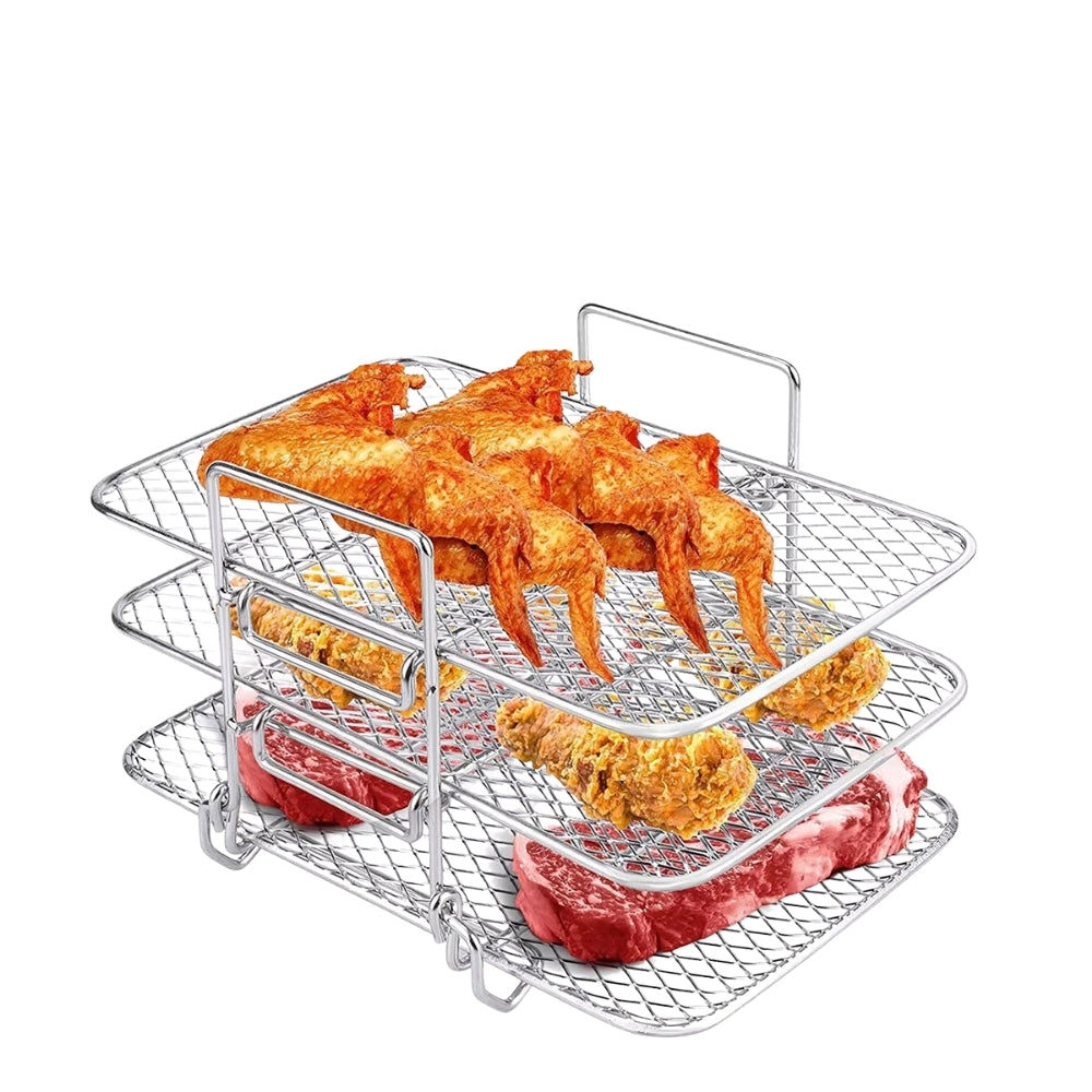 3 Layers Air Fryer Rack Stackable Grilling Rack Stainless Steel - The Grand Bazaar of Australia
