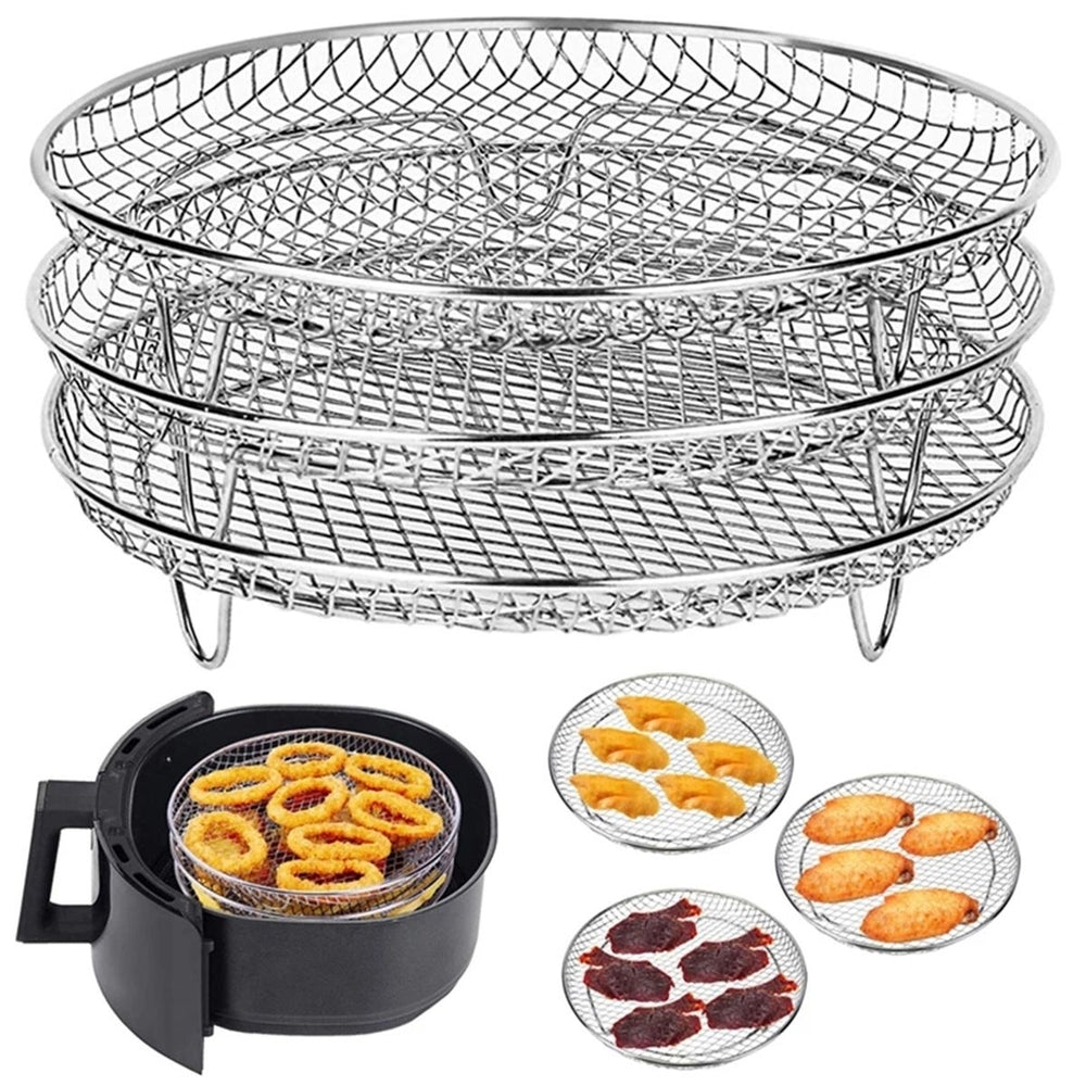 3 Layers Air Fryer Rack Stackable Grilling Rack Stainless Steel - The Grand Bazaar of Australia