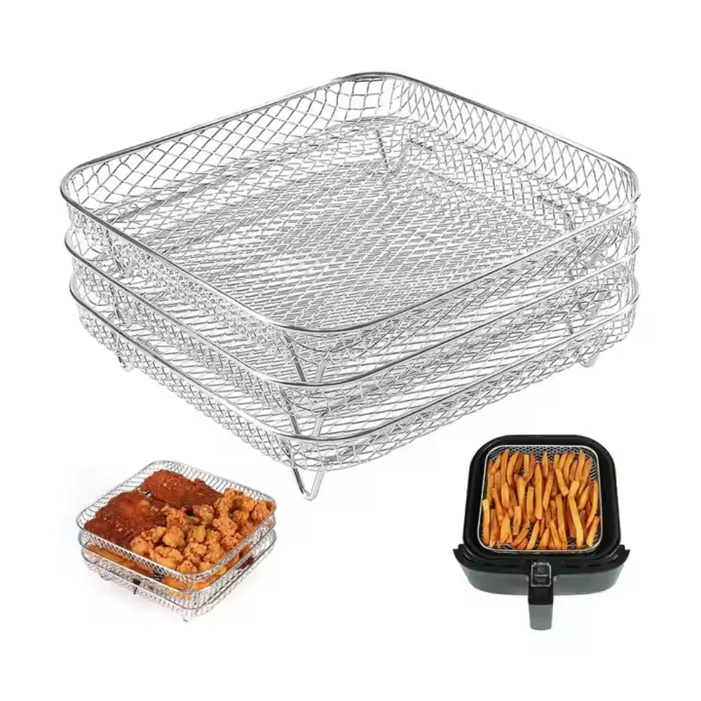 3 Layers Air Fryer Rack Stackable Grilling Rack Stainless Steel - The Grand Bazaar of Australia