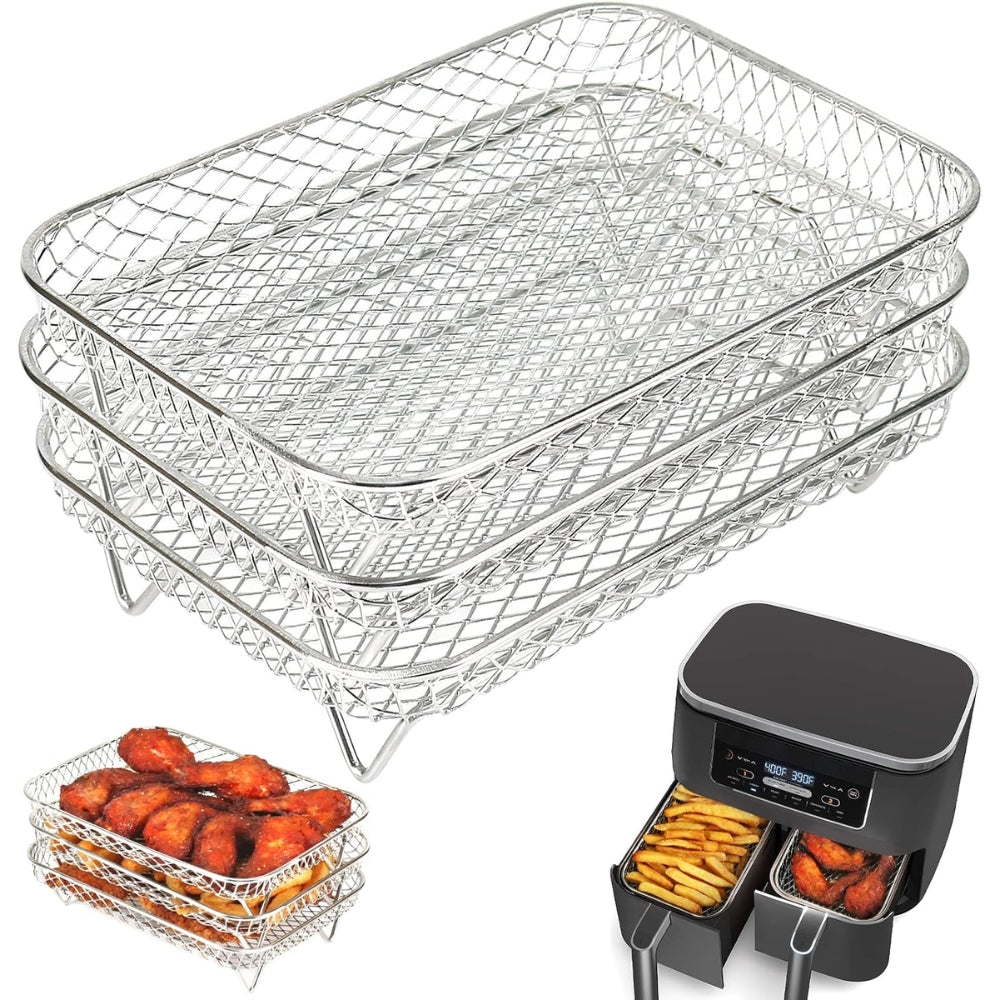 3 Layers Air Fryer Rack Stackable Grilling Rack Stainless Steel - The Grand Bazaar of Australia