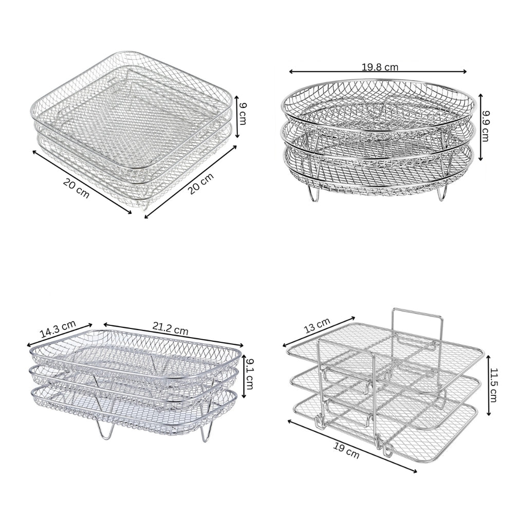 3 Layers Air Fryer Rack Stackable Grilling Rack Stainless Steel - The Grand Bazaar of Australia