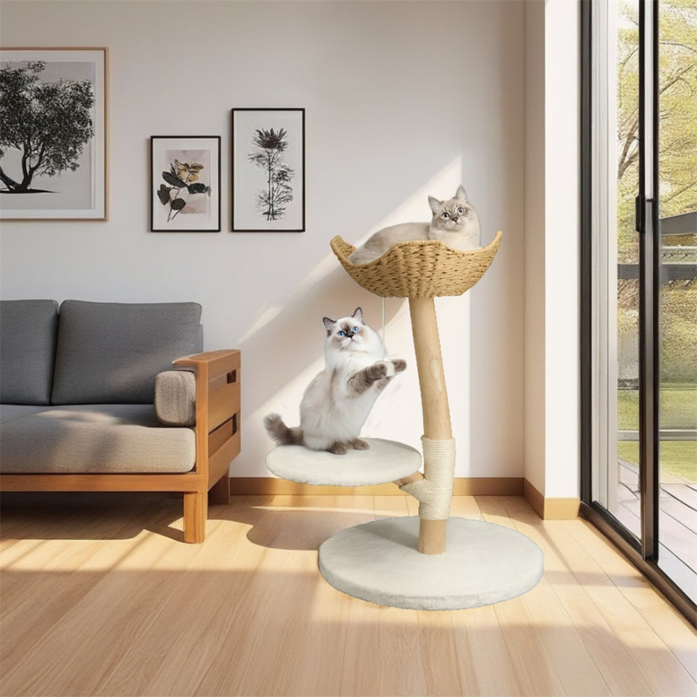 Modern Cat Tree Solid Wood Kitten Scratching Tree Activity Tower - The Grand Bazaar of Australia