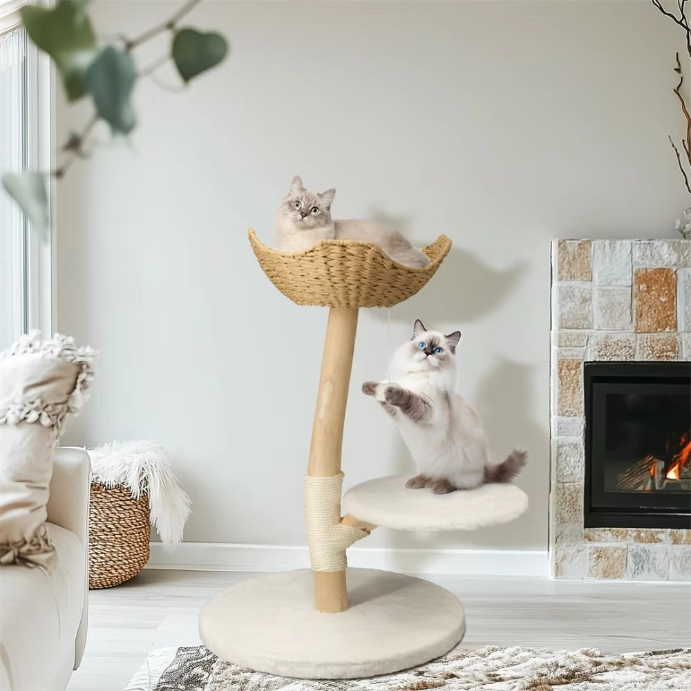 Modern Cat Tree Solid Wood Kitten Scratching Tree Activity Tower - The Grand Bazaar of Australia