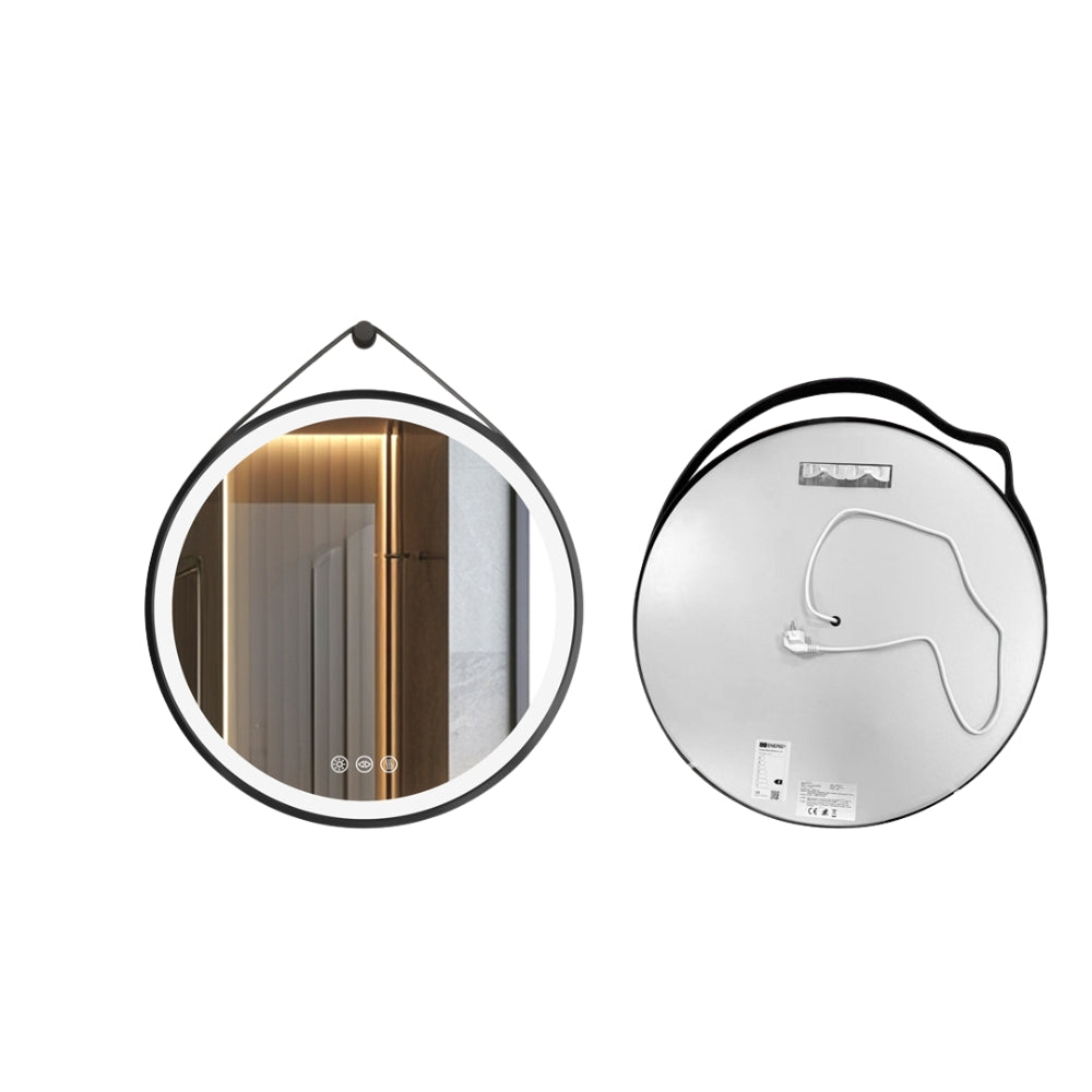 Round Bathroom Lighted Mirror With Touch Sensor Black Framed Mirror with LED Lights - The Grand Bazaar of Australia