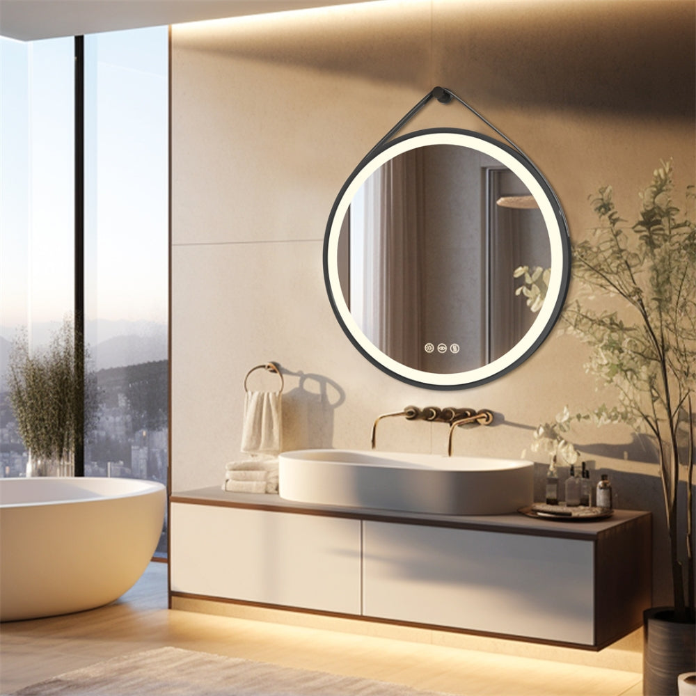Round Bathroom Lighted Mirror With Touch Sensor Black Framed Mirror with LED Lights - The Grand Bazaar of Australia