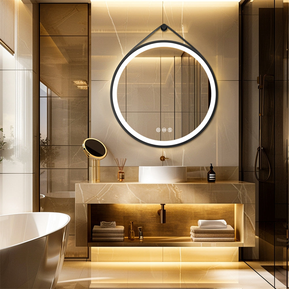Round Bathroom Lighted Mirror With Touch Sensor Black Framed Mirror with LED Lights - The Grand Bazaar of Australia