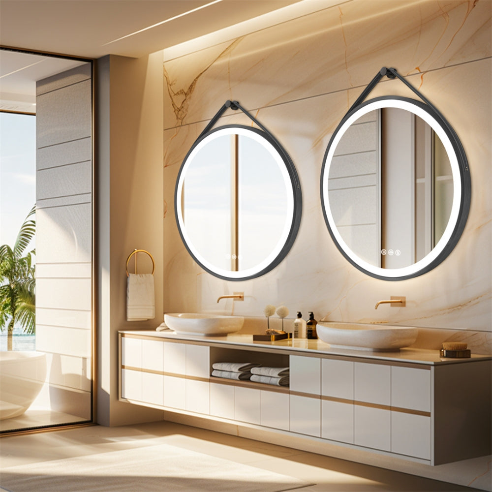 Round Bathroom Lighted Mirror With Touch Sensor Black Framed Mirror with LED Lights - The Grand Bazaar of Australia