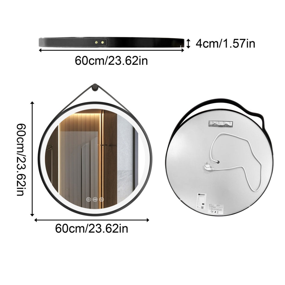 Round Bathroom Lighted Mirror With Touch Sensor Black Framed Mirror with LED Lights - The Grand Bazaar of Australia