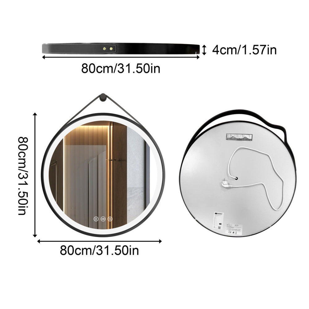 Round Bathroom Lighted Mirror With Touch Sensor Black Framed Mirror with LED Lights - The Grand Bazaar of Australia