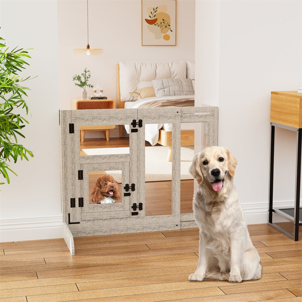 Pet Door Gate Tall Retractable Walk Through Tempered Glass Dog Safety Gate - The Grand Bazaar of Australia