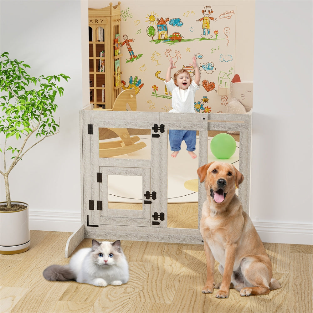 Pet Door Gate Tall Retractable Walk Through Tempered Glass Dog Safety Gate - The Grand Bazaar of Australia