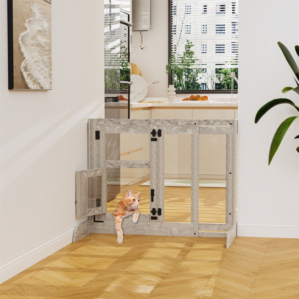 Pet Door Gate Tall Retractable Walk Through Tempered Glass Dog Safety Gate - The Grand Bazaar of Australia
