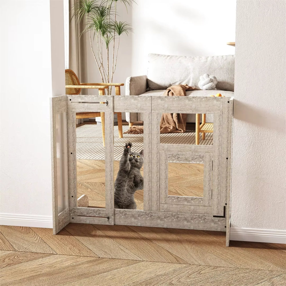 Pet Door Gate Tall Retractable Walk Through Tempered Glass Dog Safety Gate - The Grand Bazaar of Australia