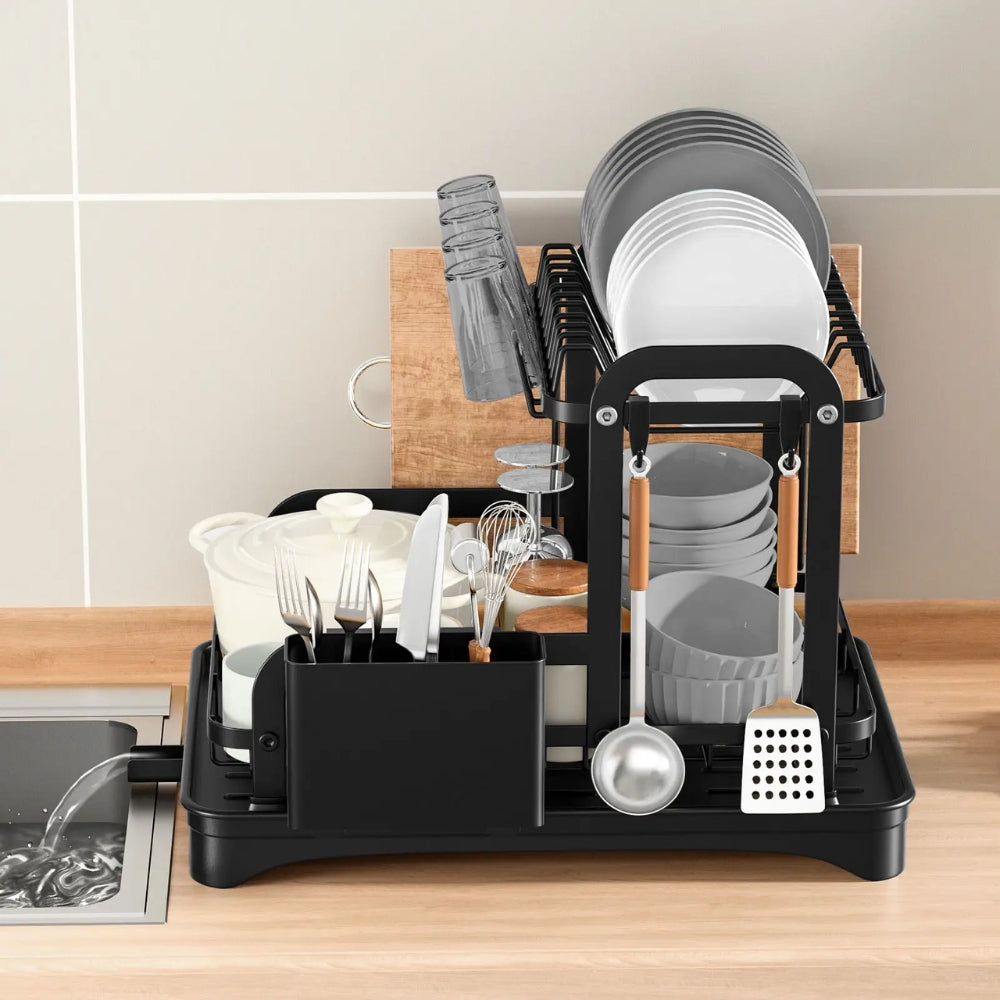 360 Degree Rotating 2 Tier Dish Bowl Drainer Kitchen Tableware Rack - The Grand Bazaar of Australia