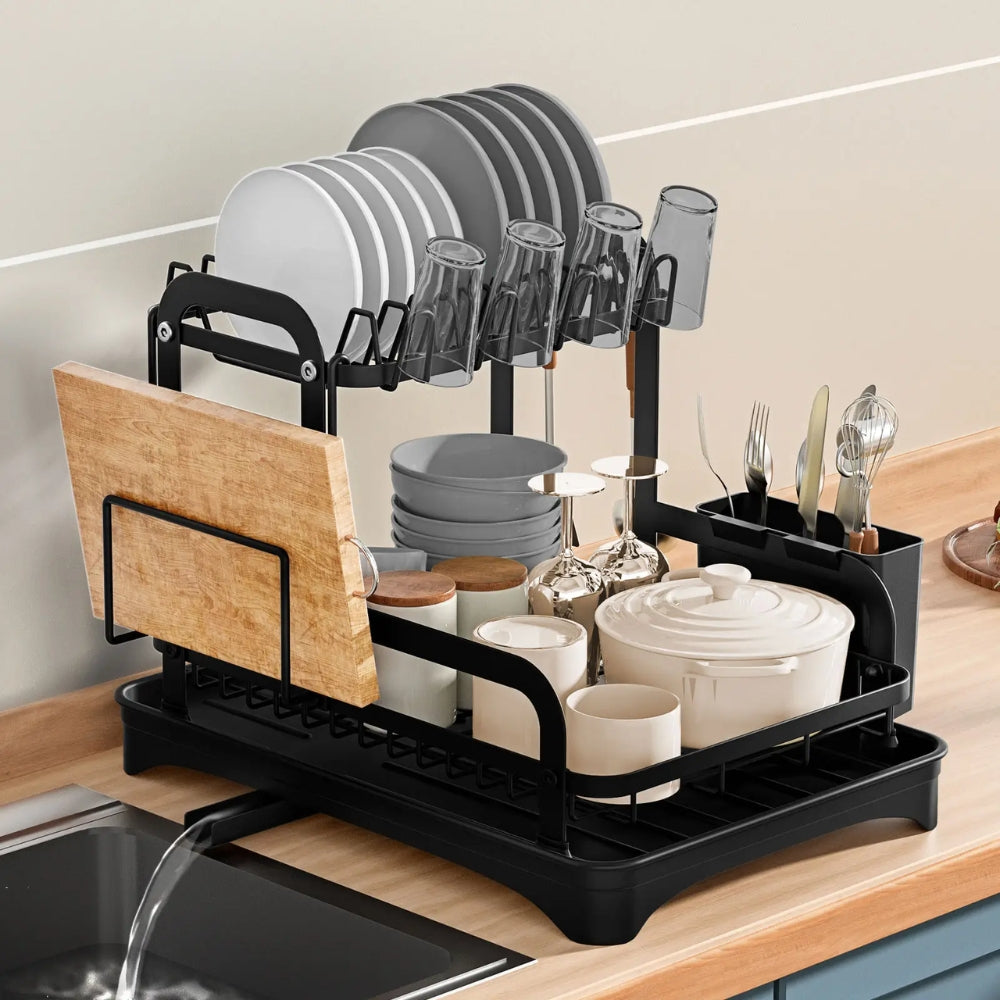 360 Degree Rotating 2 Tier Dish Bowl Drainer Kitchen Tableware Rack - The Grand Bazaar of Australia