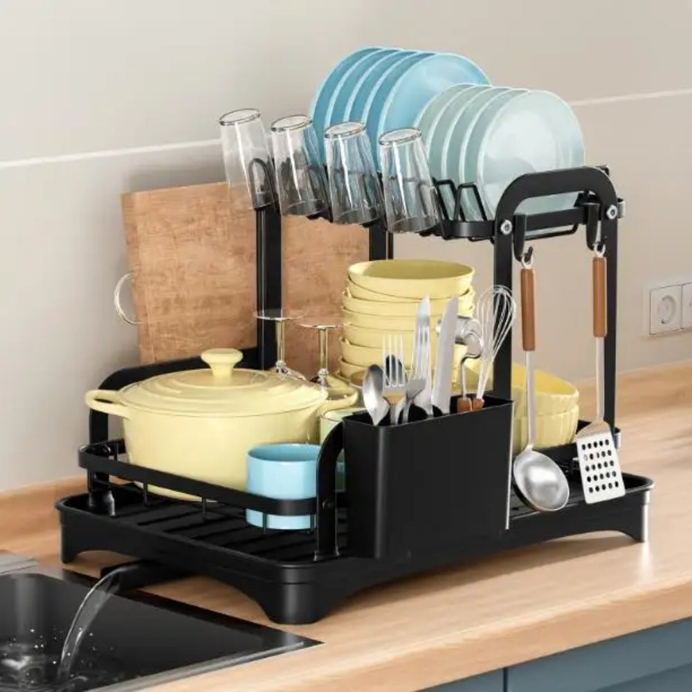 360 Degree Rotating 2 Tier Dish Bowl Drainer Kitchen Tableware Rack - The Grand Bazaar of Australia