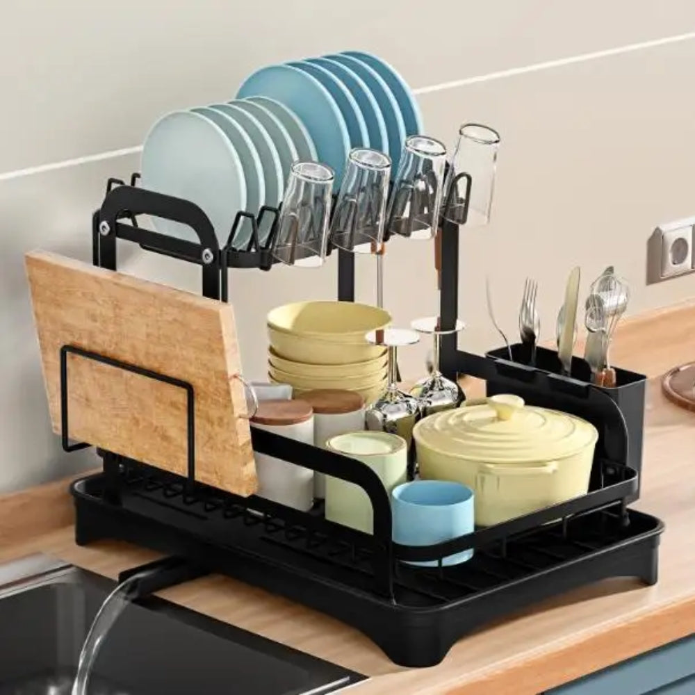 360 Degree Rotating 2 Tier Dish Bowl Drainer Kitchen Tableware Rack - The Grand Bazaar of Australia