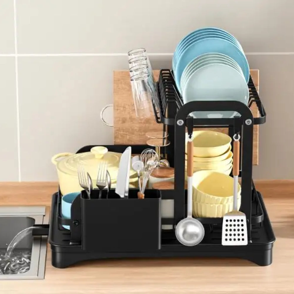 360 Degree Rotating 2 Tier Dish Bowl Drainer Kitchen Tableware Rack - The Grand Bazaar of Australia