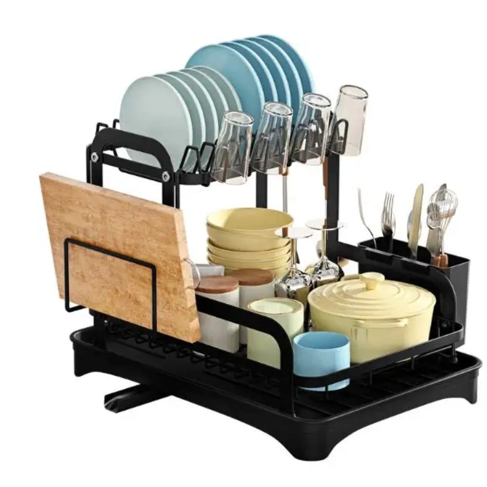 360 Degree Rotating 2 Tier Dish Bowl Drainer Kitchen Tableware Rack - The Grand Bazaar of Australia